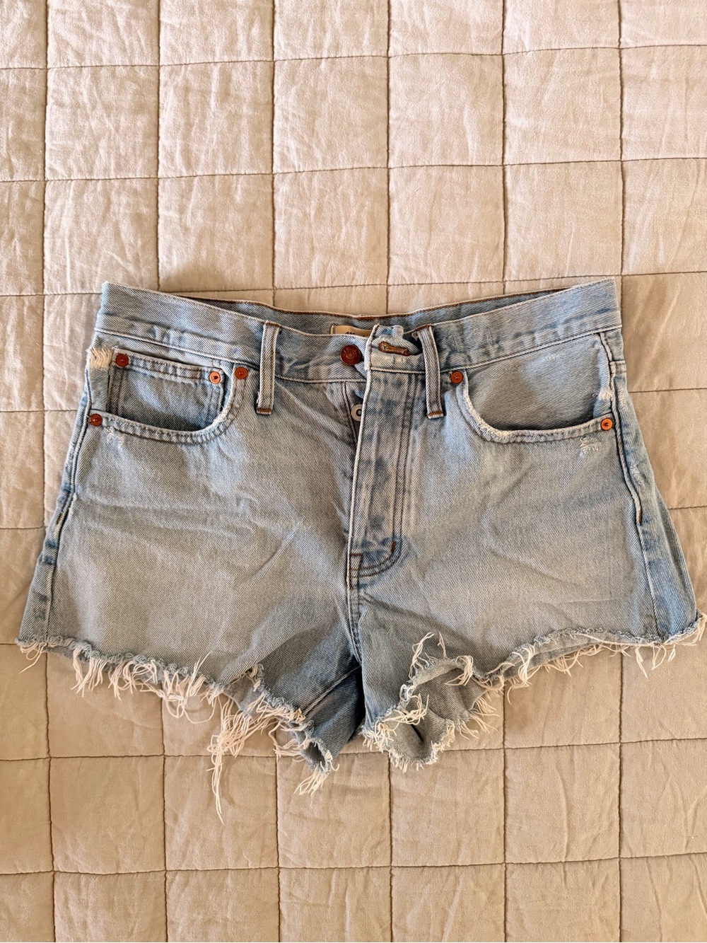 Madewell Light Wash Frayed Hem Denim Shorts